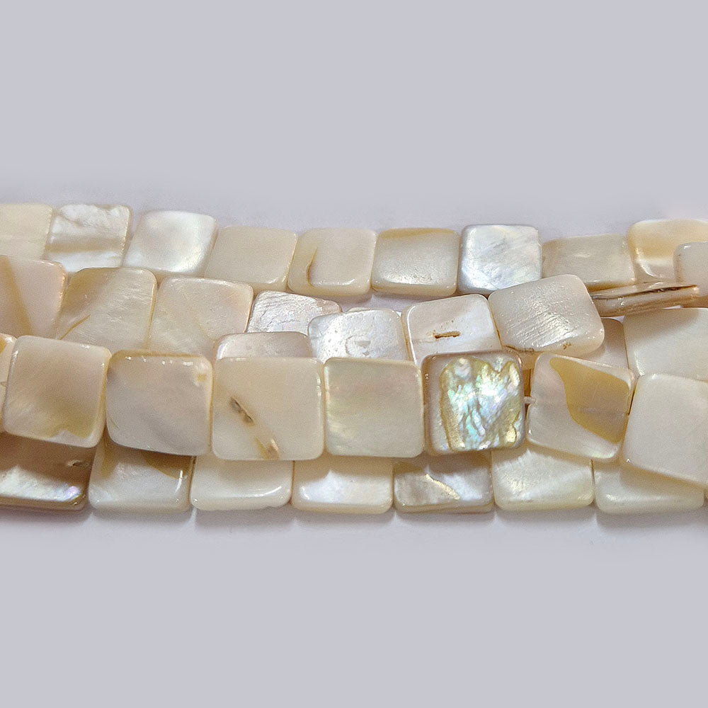 10mm Flat Cube, Natural MOP Mother of Pearl Shell Beads Sold Per line about 45 beads