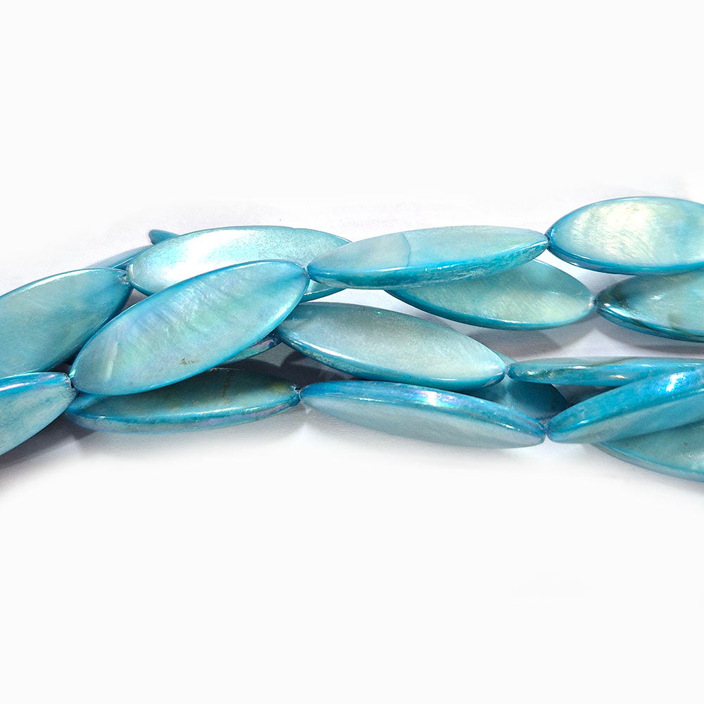 10x29mm Flat long Oval, Turquoise blue Natural Dyed, Natural MOP Mother of Pearl Shell Beads Sold Per line about 13 beads