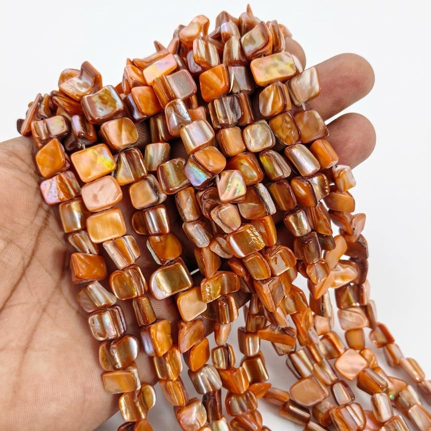 Natural Iridescent Mother of Pearl Square Beads – Hand-Polished Shell Jewelry Strands (7-11mm)