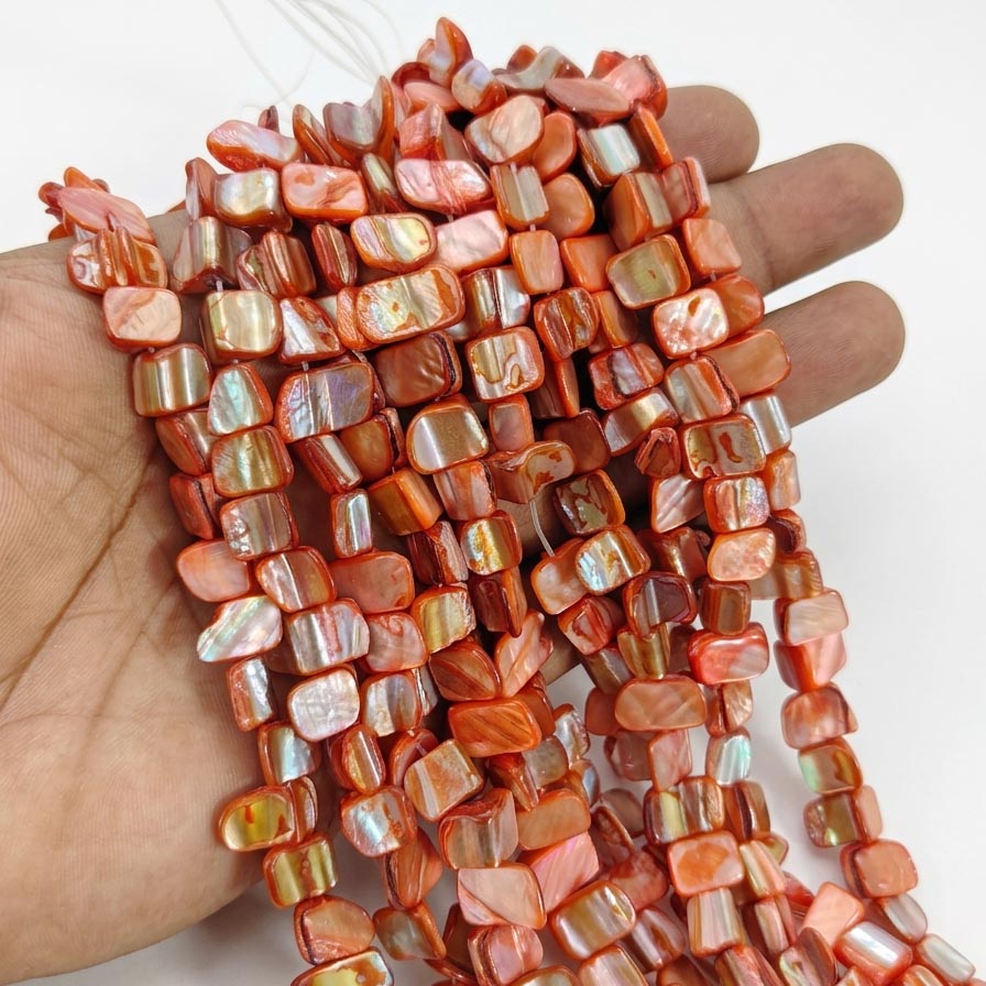 Natural Iridescent Mother of Pearl Square Beads – Hand-Polished Shell Jewelry Strands (7-11mm)