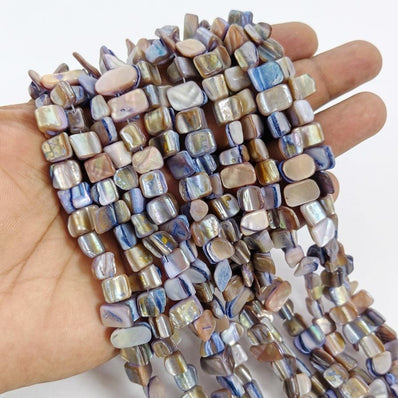 Natural Blue Iridescent Shell Square Beads – Hand-Polished Mother of Pearl Jewelry Strands (7-11mm)