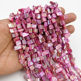 Vibrant Pink Iridescent Shell Square Beads – Hand-Polished Mother of Pearl Jewelry Strands (7-11mm)