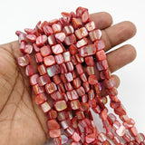 Vibrant Reddish Pink Iridescent Shell Square Beads – Hand-Polished Mother of Pearl Jewelry Strands (7-11mm)