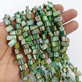 Natural Green Iridescent Shell Square Beads – Hand-Polished Mother of Pearl Jewelry Strands (7-11mm)