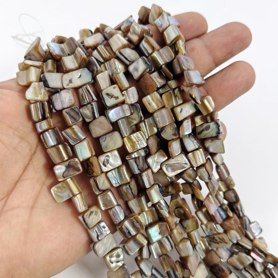 Natural Iridescent Shell Square Beads – Hand-Polished Mother of Pearl Jewelry Strands (7-11mm)