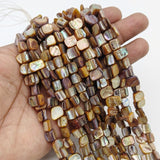 Natural Iridescent Shell Square Beads – Hand-Polished Mother of Pearl Jewelry Making Strands (7-11mm)
