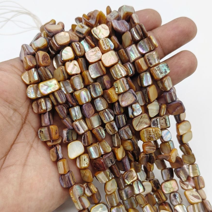 Natural Iridescent Shell Square Beads – Hand-Polished Mother of Pearl Jewelry Making Strands (7-11mm)