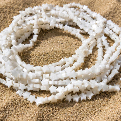 7mm White Star Mother of Pearl (MOP) Beads Strand | Natural Shell Star Beads | Approx. 66 Beads Per String