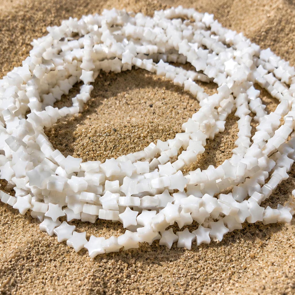 7mm White Star Mother of Pearl (MOP) Beads Strand | Natural Shell Star Beads | Approx. 66 Beads Per String