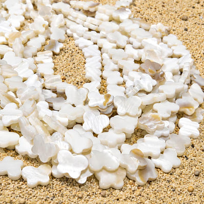 10x12mm White Butterfly Mother of Pearl (MOP) Beads Strand | Natural Shell Butterfly Beads | Approx. 31 Beads Per String