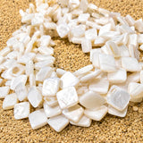 10mm White Diamond Shape Mother of Pearl (MOP) Beads Strand | Natural Shell Rhombus Beads | Approx. 29 Beads Per String