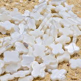 12mm White Flower Mother of Pearl (MOP) Beads Strand | Natural Shell Clover Beads | Approx. 26 Beads Per String