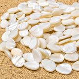 14x18mm White Oval Mother of Pearl (MOP) Beads Strand | Natural Shell Oval Coin Beads | Approx. 21 Beads Per String
