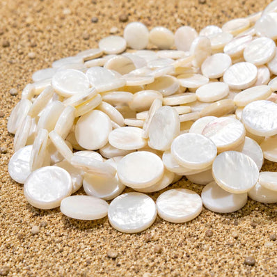 12mm White Round Mother of Pearl (MOP) Coin Beads Strand | Natural Shell Disc Beads | Approx. 31 Beads Per String