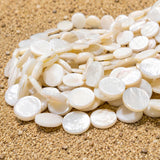 12mm White Round Mother of Pearl (MOP) Coin Beads Strand | Natural Shell Disc Beads | Approx. 31 Beads Per String