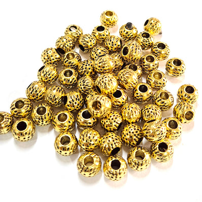 50pcs pack, Gold Plated Metal Beads – Antique Oxidized  bead for Jewelry Making, Size Approximately 6mm Round