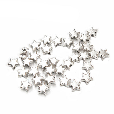 50pcs pack, Silver Plated Metal Beads – Antique Oxidized  bead for Jewelry Making, Size Approximately 6mm Star