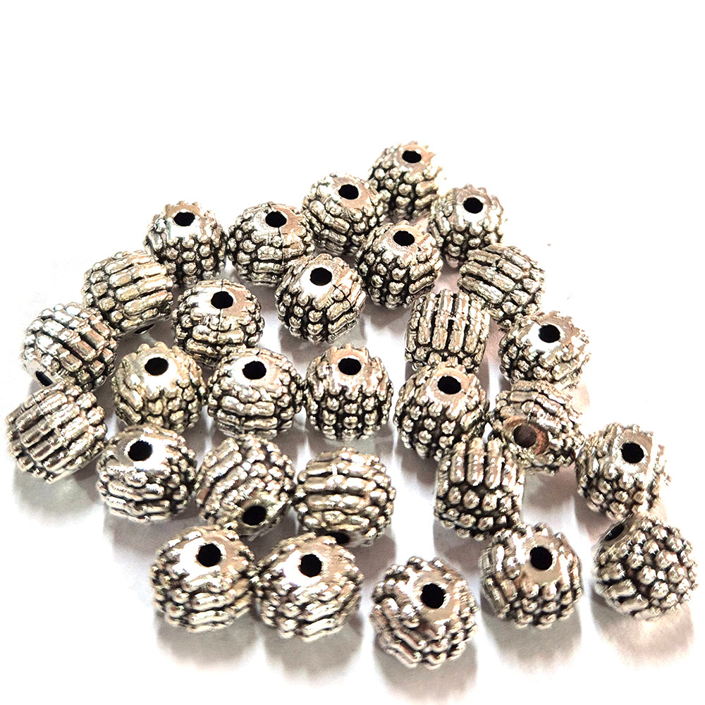 50pcs pack, Silver Plated Metal Beads – Antique Oxidized  bead for Jewelry Making, Size Approximately 6mm Round