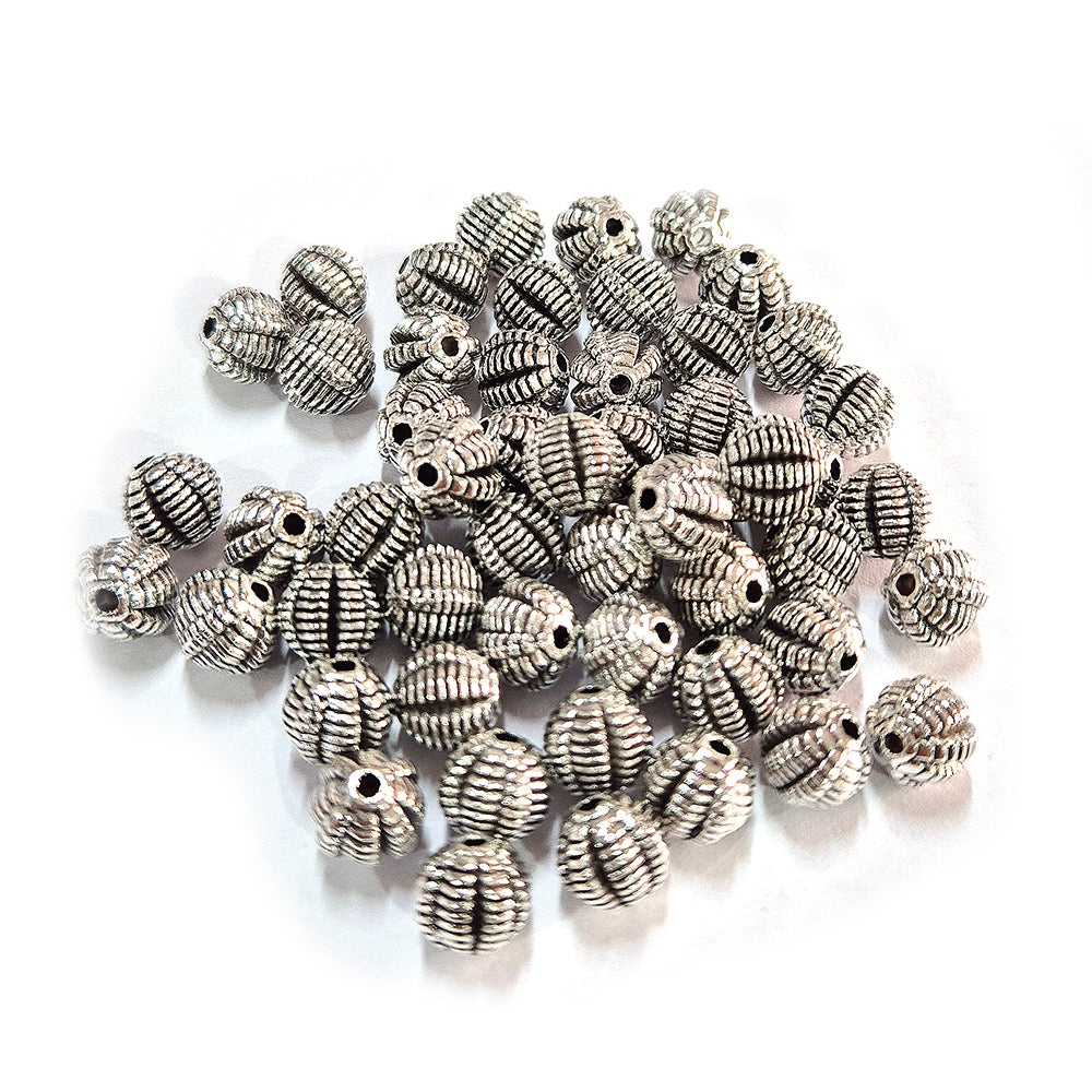 50pcs pack, Silver Plated Metal Beads – Antique Oxidized  bead for Jewelry Making, Size Approximately 6mm Round