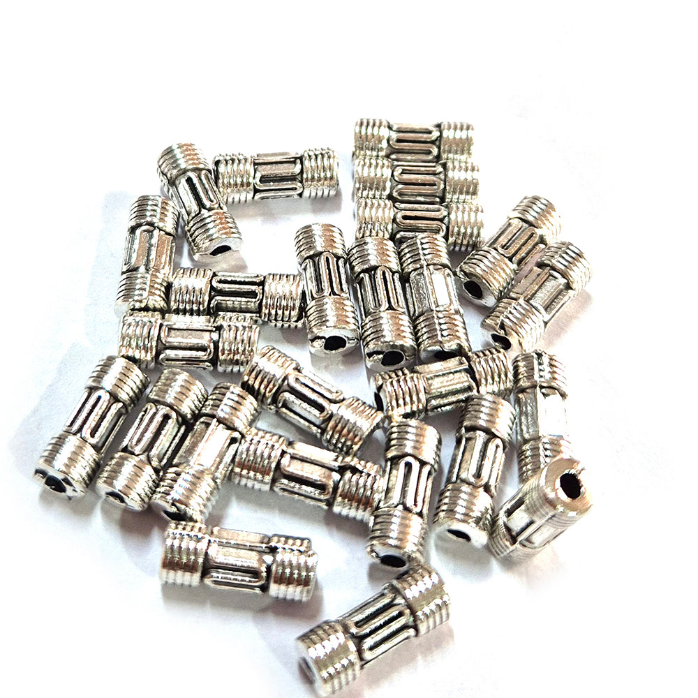 50pcs pack, Silver Plated Metal Beads – Antique Oxidized  bead for Jewelry Making, Size Approximately 4x11mm Tube