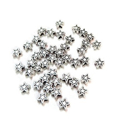50pcs pack, Silver Plated Metal Beads – Antique Oxidized  bead for Jewelry Making, Size Approximately 5mm Star