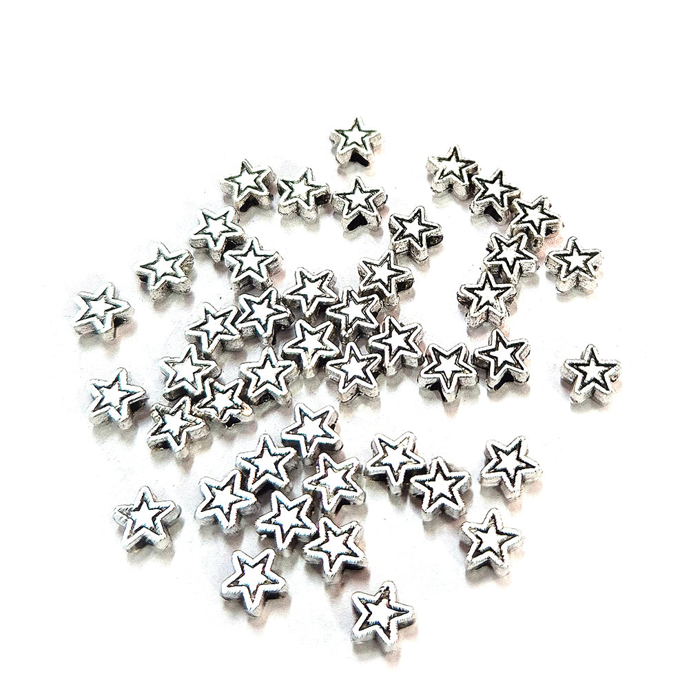 50pcs pack, Silver Plated Metal Beads – Antique Oxidized  bead for Jewelry Making, Size Approximately 5mm Star