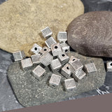 30pcs, Zinc alloy oxidized beads for jewelry making, 7mm, Cube, Shape, Silver, Plated