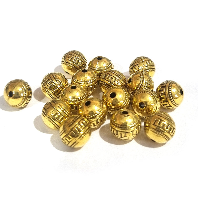20pcs, Zinc alloy oxidized beads for jewelry making, 9mm, Round, Shape, Gold, Plated