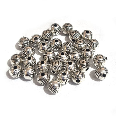 50pcs, Zinc alloy oxidized beads for jewelry making, 6mm, Round, Shape, Silver, Plated