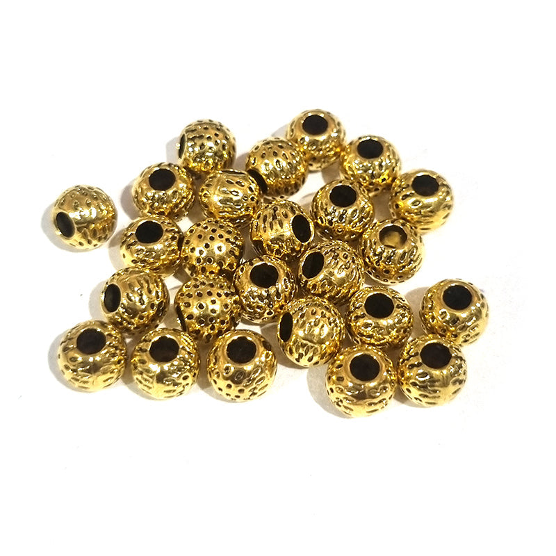 30pcs, Zinc alloy oxidized beads for jewelry making, 7mm, Round, Shape, Gold, Plated