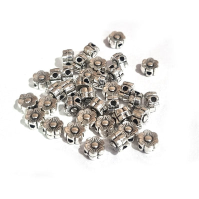60pcs, Zinc alloy oxidized beads for jewelry making, 5mm, Flower, Shape, Silver, Plated