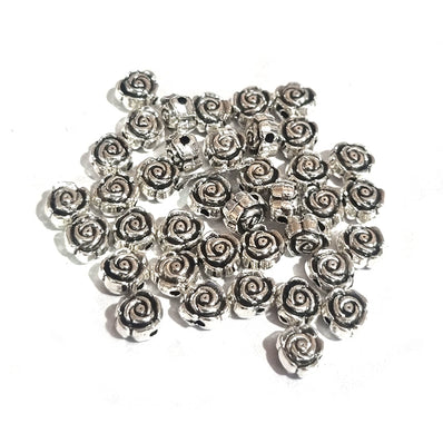 50pcs, Zinc alloy oxidized beads for jewelry making, 5mm, Flower, Shape, Silver, Plated