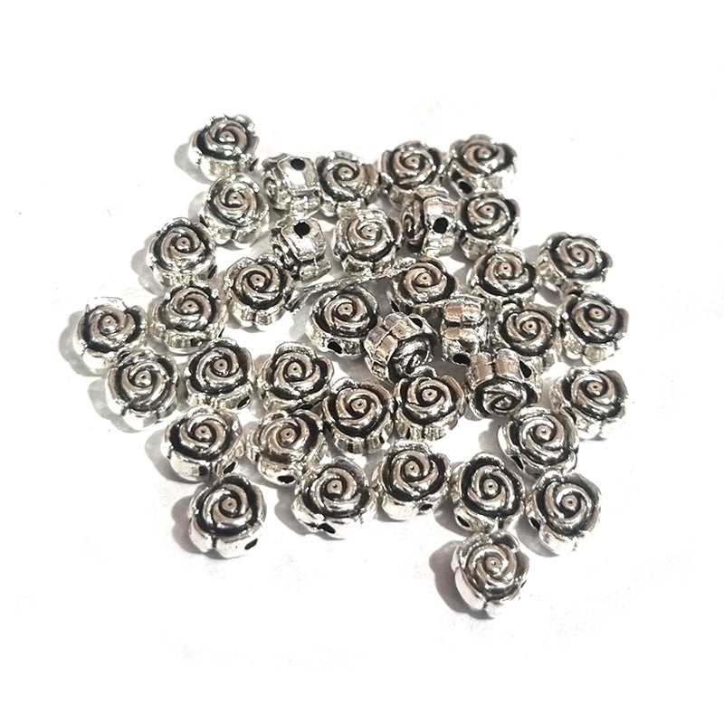 50pcs, Zinc alloy oxidized beads for jewelry making, 5mm, Flower, Shape, Silver, Plated