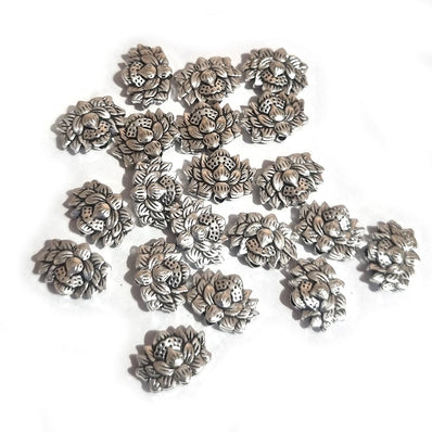 30pcs, Zinc alloy oxidized beads for jewelry making, 10mm, Lotus, Shape, Silver, Plated