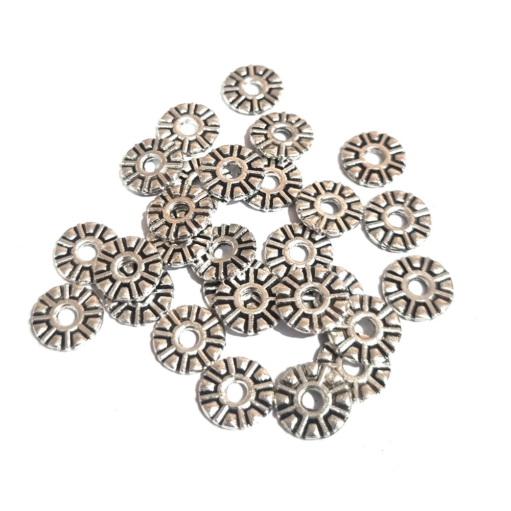 70pcs, Zinc alloy oxidized beads for jewelry making, 9mm, Spacer Disc, Shape, Silver, Plated