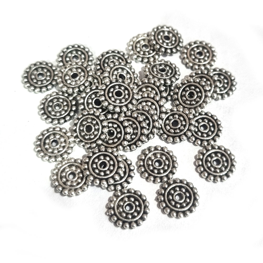 50pcs, Zinc alloy oxidized beads for jewelry making, 10mm, Spacer Disc, Shape, Silver, Plated