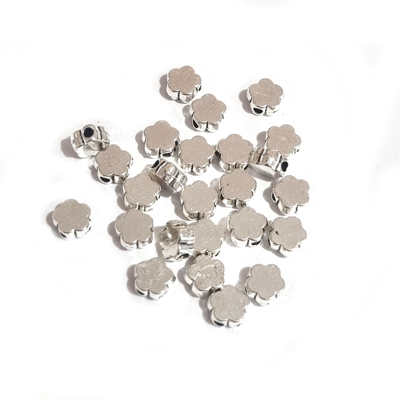 100pcs, Zinc alloy oxidized beads for jewelry making, 5mm, Flower, Shape, Silver, Plated