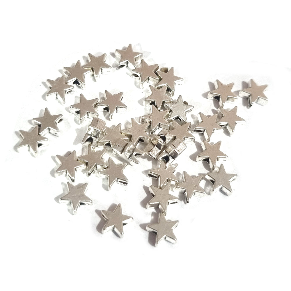 50pcs, Zinc alloy oxidized beads for jewelry making, 6mm, Star, Shape, Silver, Plated