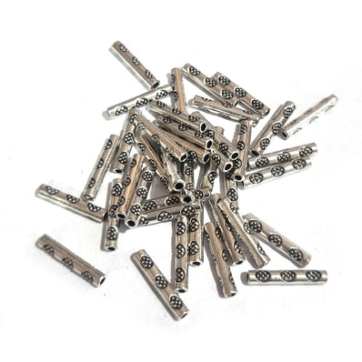 100pcs, Zinc alloy oxidized beads for jewelry making, 14x3mm, Tube, Shape, Silver, Plated