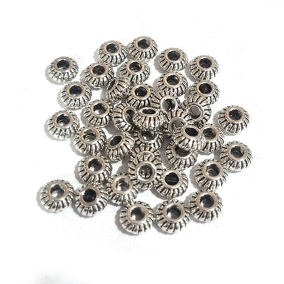 100pcs, Zinc alloy oxidized beads for jewelry making, 6x3mm, Disc, Shape, Silver, Plated