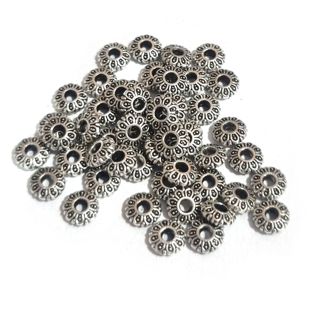 100pcs, Zinc alloy oxidized beads for jewelry making, 5mm, Disc, Shape, Silver, Plated