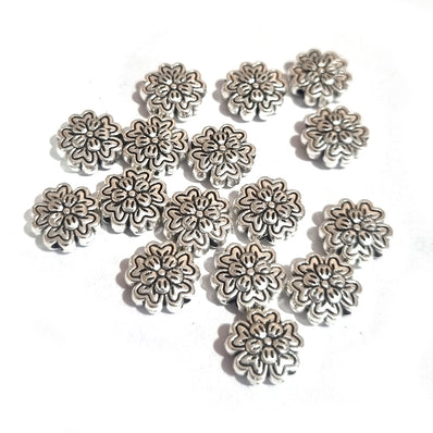 30pcs, Zinc alloy oxidized beads for jewelry making, 10mm, Flower, Shape, Silver, Plated