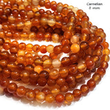 Natural Carnelian 8mm Round Beads Highly Polished Finish Natural Red Orange Gemstone 15.5" Strand about 47~48 beads