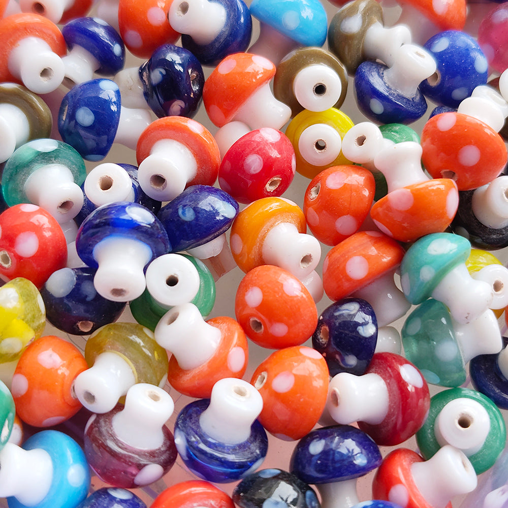 20 PIECES  MIX PACK' 12-13 MM' MUSHROOM LAMPWORK GLASS BEADS