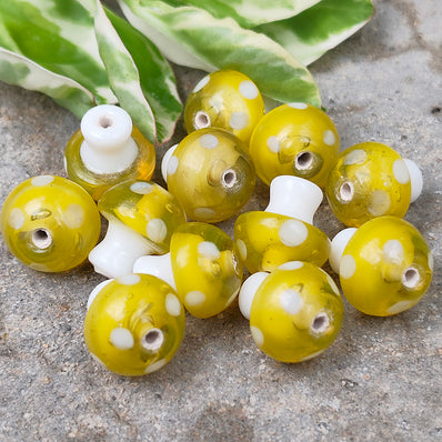 6 PIECES PACK' 12-13 MM' MUSHROOM LAMPWORK GLASS BEADS