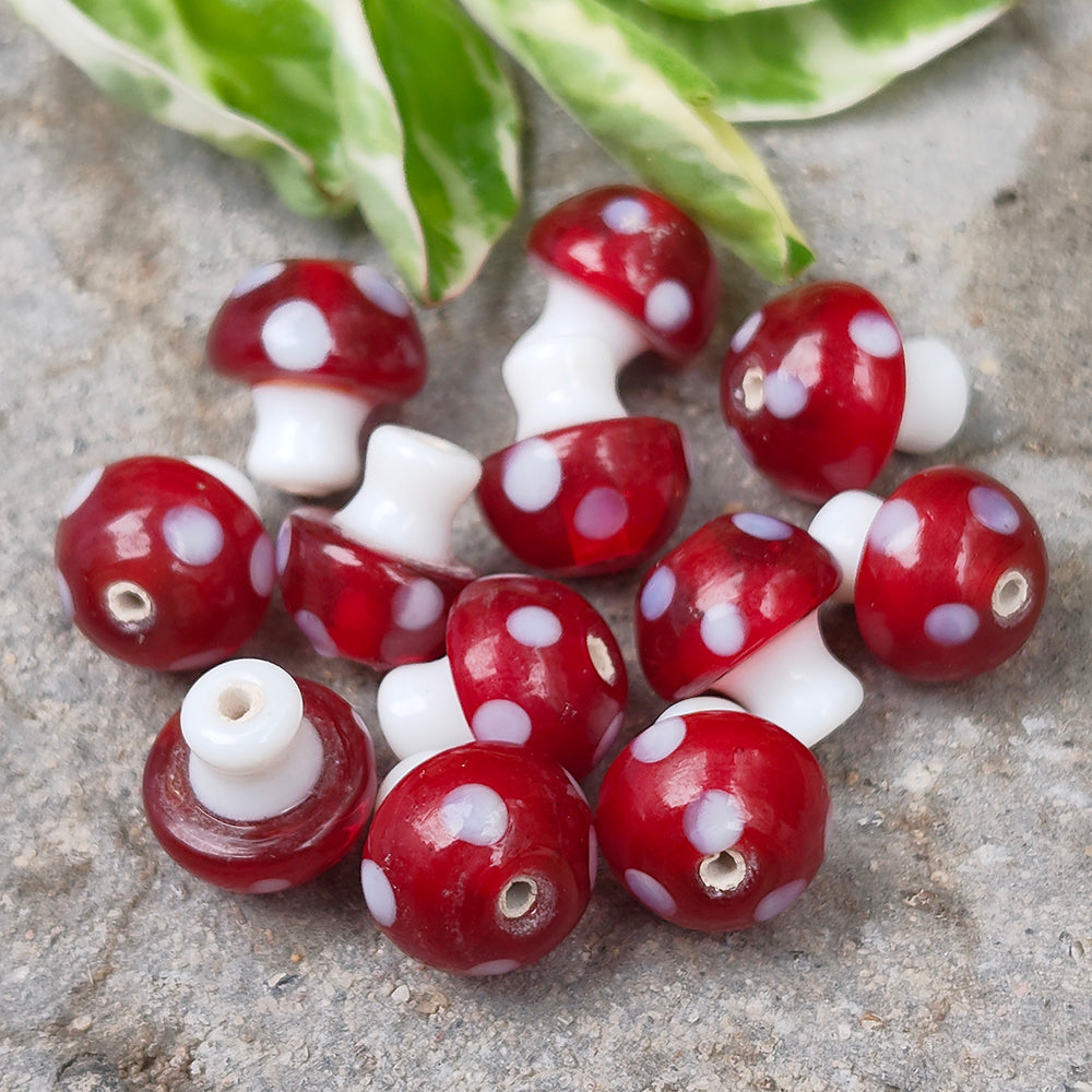 6 PIECES PACK' 12-13 MM' MUSHROOM LAMPWORK GLASS BEADS