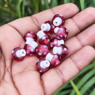 6 PIECES PACK' 12-13 MM' MUSHROOM LAMPWORK GLASS BEADS