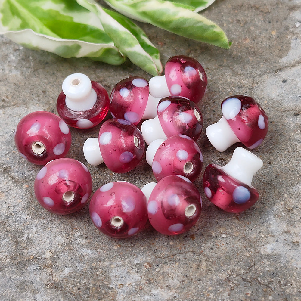 6 PIECES PACK' 12-13 MM' MUSHROOM LAMPWORK GLASS BEADS
