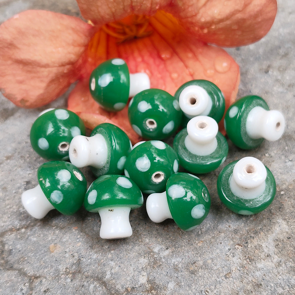 6 PIECES PACK' 12-13 MM' MUSHROOM LAMPWORK GLASS BEADS