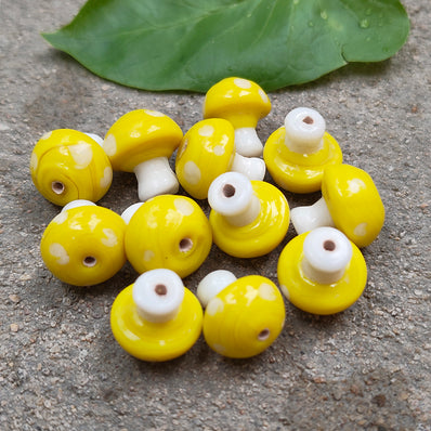 6 PIECES PACK' 12-13 MM' MUSHROOM LAMPWORK GLASS BEADS